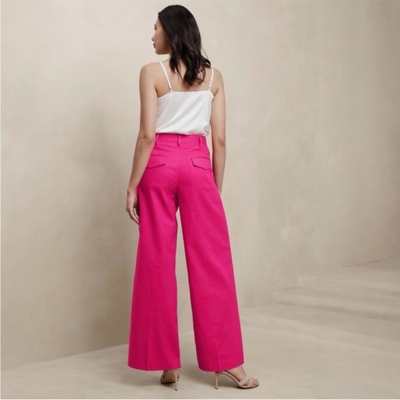 NWT! Banana Republic Black Linen-Blend Wide-Leg Pleated Trouser - Multiple Size🔹 - Picture 2 of 7